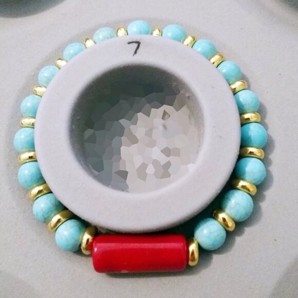 Red Coral + Turquoise Howlite + Golden Brass Spacers Bracelet ~ Summer Ready! - Picture 3 of 7